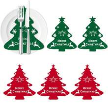 4pcs/8pcs Christmas Tree Cutlery Holders Felt Fork Knife Pocket Tableware Decoration Holder Bags Xmas New Year Party Dinner Table Decor - Multicolor - View 3