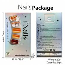 24 Pcs Fall Thanksgiving Orange Press On Nails Short Square - ZWENJIE Cute Glitter Fake Nails Press Ons Nail Art Tips With Autumn Leaves Lattice Design Full Cover Acrylic False Nails Glue On Nails Kit - 款式 J03 - 查看 7