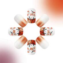 24 Pcs Fall Thanksgiving Orange Press On Nails Short Square - ZWENJIE Cute Glitter Fake Nails Press Ons Nail Art Tips With Autumn Leaves Lattice Design Full Cover Acrylic False Nails Glue On Nails Kit - 款式 J04 - 查看 4