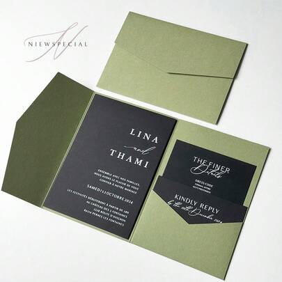 25pcs Tri-Fold Pocket Wedding Invitation Cards With Envelopes, Simple Invitation Cards For Engagement, 15th Birthday, Christening, DIY Invitations, 5*7 Inch Invitations, Pocket Invitations, Customized Invitations, Best Gifts, Wedding Decorations, Home Decor, Room Decor, Party Favors, Bridal Shower, Bachelorette Party Decor