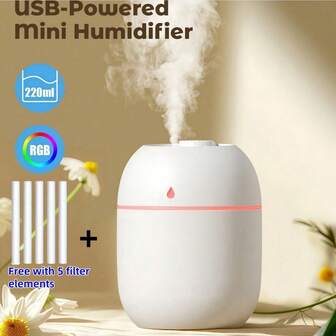 1 pezzo Umidificatore per aromaterapia da 220ml + 5 filtri - Diffusore di oli essenziali mini, deodorante per auto, nebulizzatore ultrasonico nano, luce d'atmosfera a LED, set regalo per auto, ufficio, viaggio, donne