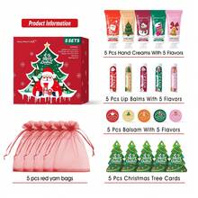 MISS FACTORX Christmas Gift Set - 5 Piece Christmas Series (Hand Cream + Lip Balm + Fragrance Balm) Gift Set, Includes Red Organza Bag And Christmas Tree Thank You Card, Perfect Christmas Gift Set