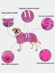1pc Quick Drying Dog Bathrobe, Dog Embroidered Towel Bathrobe Robe, Super Absorbent Pet Bathrobe With Adjustable Belly Band, Soft Fabric With Embroidery Craft - Multicolor - View 10