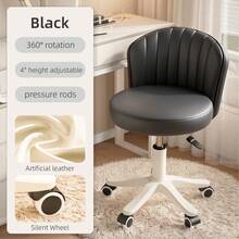 1 PC Adjustable Height Swivel Vanity Stool With Backrest And Wheels For Spa Salon PU Leather Footstool, Adjustable Swivel Salon Stool Vanity Chair Round Swivel Drafting Work SPA Task Chair With Wheels, Living Room Furniture, Spa Salon Stool, Preferred Gifts For Little Princess - 黑色 - 查看 10