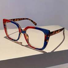 New Women Square Contrast Color Glass Large Frame Fashion Leopard Design Decorative Glasses