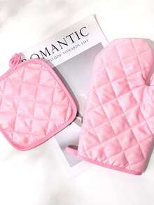 Solid Polyester Fabric Printing Oven Holder Set, Oven Gloves, Microwave Gloves And Table Protectors, Left And Right Hand Baking Gloves, Heat-Resistant Household Kitchen Boilers