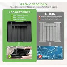 Organizador de cubiertos expandible  para cajón de cocina, bandeja con 8 divisores de plástico para artículos - Negro - Ver 3