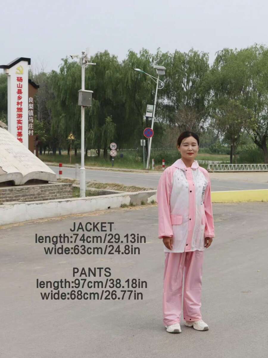 1 Conjunto de Traje de Lluvia de Manga Larga Holgado con Capucha para Mujer, con Chaqueta y Pantalones, Impermeable de PVC, Transpirable y con Tiras Reflectantes, Adecuado para Ciclismo, Entrega, Motocicleta, Scooter, Viajes al Aire Libre, Senderismo, Escuela, Oficina y Uso Doméstico