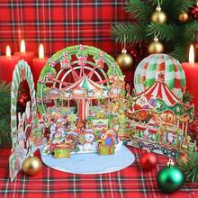 1 张圣诞弹出式卡片，带有游乐园圣诞老人和雪人 - 马车主题派对邀请函，包括信封、纸质材料，无需电源，非常适合节日庆祝、圣诞装饰 - 彩色 - 查看 7