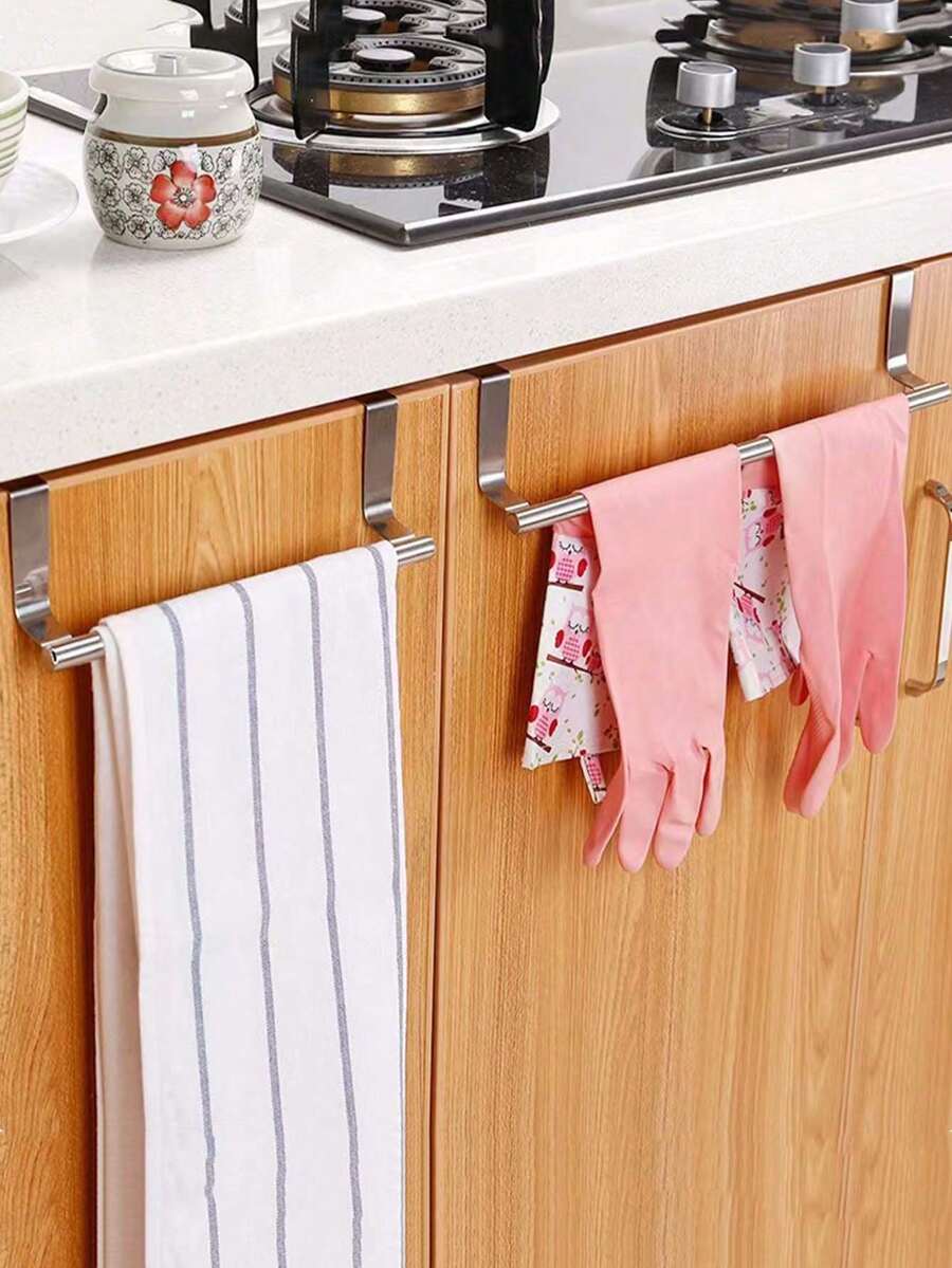 1 cái, Giá treo khăn gia dụng không đục lỗ treo tường cửa tủ phía sau cửa Giá để đồ Giá treo khăn đơn không đóng đinh Thanh treo giẻ, Tổ chức và lưu trữ nhà bếp, Phụ kiện nhà bếp - Bạc - Xem 1