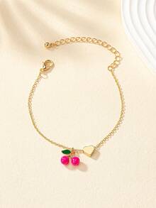 1pc Heart-Shaped Handmade Fruit Cherry Pendant Anklet For Women, Multi-Style, Apple Best Seller, Sexy & Casual Wear
