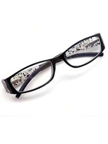 1pc Rectangular Rhinestone Flower Decorated Fashion Glasses, Suitable For Campus Outfits, Work And Everyday Wear - màu đen - Xem 2