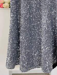 天鹅绒亮片美人鱼裙，女式修身亮片长裙，秋冬 - 灰色 - 查看 3