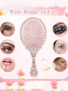 Set de 12 piezas de espejos de mano retro con relieve, espejo de mano portátil y lindo estilo princesa, espejo de mano pequeño para maquillaje con mango, espejo de mano portátil con encaje, que contiene 3 espejos, 3 bolsas de gasa, 3 etiquetas y 3 cuerdas de cáñamo, adecuado para regalos de fiesta de princesa, despedidas de soltera, fiestas de San Valentín, bodas, aniversarios