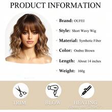 OUFEI Brown Wigs Women Short Wavy Wig With Bangs Natural Synthetic Hair Heat Resistant Wigs Daily Party Cosplay Wear