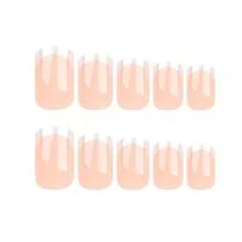 Silver French Tip Press On Nails Short Square Fake Nails Nude False Nails Full Cover Stick On Nails Glossy Acrylic Nails Press Ons, Gel Glue On Nails Reusable Artificial Nails For Women Manicure 24Pcs - 裸銀色 - 查看 5