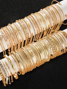 30/25/15/10pcs Geometric Rhinestone Bangle & Bracelet Set, Bling Bling Sparkling Heart, Star, Twist, Round, Snake Chain, Box Chain, Metal Design, Fashion, Elegant, Vintage, Suitable For Holiday, Party, Gift, Daily Wear - Yellow Gold - View 13