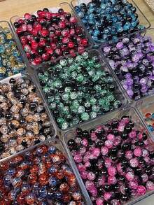 80-320件/包 10毫米纯色/混色裂纹玻璃珠/裂纹花玻璃珠珠宝制作配件