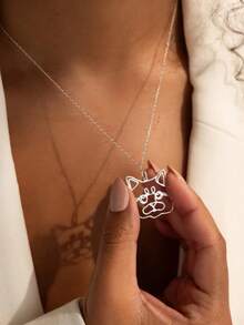 1 Pc Custom Dog Tag Pendant Necklace With Pet Photo, Stainless Steel Memorial Jewelry, School Supplies, Back To School, School Gifts, Office, School, Classroom, Teacher Gift, College, Coworker, Dorm, Teacher, Boys And Girls, Teens - Pet Line Necklace - View 3