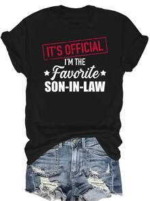Camiseta favorita del yerno para la suegra o el suegro, unisex, de verano, casual, transpirable, con personalidad, cuello redondo, manga corta, ropa de calle, versátil, adecuada para adolescentes y adultos - Negro - Ver 1