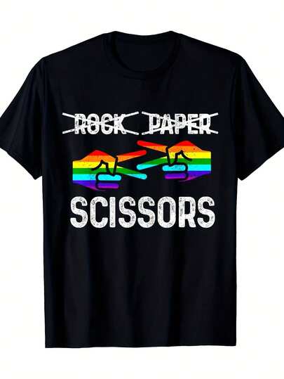 Lesbian Pride Rock Paper Scissors Funny LGBTQ Rainbow Flag TShirt180g, Queer Pride Outfit, Pride Apparel, Rainbow Design, Geometric Print, Durable Construction, Comfortable Fit, Funny Tshirt, Pride Supporters, Casual Wearers