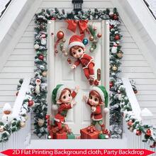 1 Pancarta plana de Navidad en 2D, 1 Decoración de puerta de Navidad con estante para pastel, Pancarta personalizada con elfo para colgar en la puerta, Decoración navideña de elfo con estilo lindo para la puerta de entrada, Pancarta de puerta de festival, Fibra de poliuretano sin necesidad de electricidad, con agujeros para colgar fácilmente
