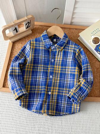 Boys' Plaid Long Sleeve Shirt, New Autumn Young Boy Clothing