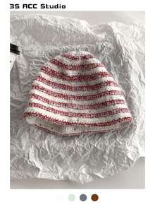 1pc Sequin Stripe Beanie Hat For Women, Fashionable Autumn/Winter Item, Wool Blend Retro Style Knit Cap, Versatile Petite Fit Textured Knit Hat, Streetwear Skateboard Dance Headwear - Multicolor - View 16