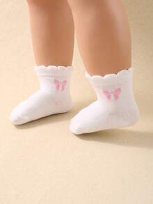 24 Pairs Baby Girls/Children Plain Bow Pattern Decoration Lace Mid-Calf Socks, Minimalist Fashion Versatile, Skin-Friendly Soft Breathable Casual Athletic Socks, Suitable For Daily Life, Holidays, Travel, Back To School, Campus, Sports, New Semester, Students - Multicolor - View 4