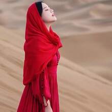 1pc Desert Egypt Dubai Beach Travel Photo Imitation Cotton Linen Scarf Women Beach Silk Scarf Sun Protection Headscarf Shawl - 暖白 - 查看 4