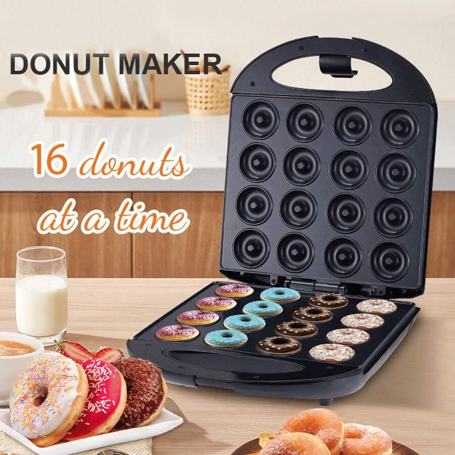 16 Donut Maker, 1400W, Capable Of Baking 16 Small Donuts At The Same Time, With Non Stick Surface & Double-Sided Heating, Make Mini Dessert Snacks, Quickly And Evenly Bake, Suitable For Family Breakfast Machines - US A Type Plug(110-127V) - View 1