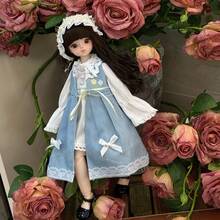 1个30厘米娃娃，6关节BJD娃娃，娃娃服装套装（含娃娃），休闲连衣裙，可更换配件 - 生日礼物、复活节礼物、万圣节礼物、圣诞节礼物，完美礼物