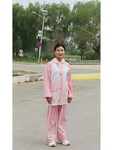 1 Conjunto de Traje de Lluvia de Manga Larga Holgado con Capucha para Mujer, con Chaqueta y Pantalones, Impermeable de PVC, Transpirable y con Tiras Reflectantes, Adecuado para Ciclismo, Entrega, Motocicleta, Scooter, Viajes al Aire Libre, Senderismo, Escuela, Oficina y Uso Doméstico