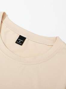 Manfinity Homme Camiseta de manga corta de cuello redondo con estampado de letras casual para hombre - Caqui - Ver 5
