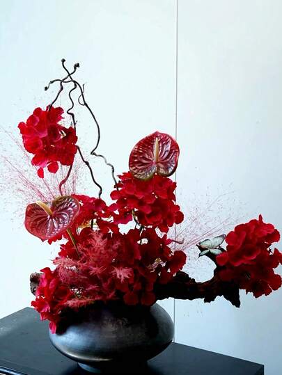 1/3 piezas Anthurium rojo artificial, Flor de flamenco roja falsa, Flor de cola de encaje, Adecuado para decoración del hogar, boda, oficina, fiesta, hotel, decoración de jarrones de mesa, arreglos florales DIY, Día de San Valentín, decoración de Año Nuevo, plantas falsas