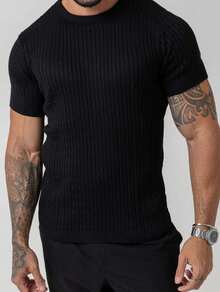 TRICOT DE LUXO Men's Lightweight Textured Knit T-Shirt, High Quality, Spring, Summer, Autumn, Premium Quality - màu đen - Xem 3