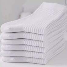 Kit 6 Pairs Of High Quality Men's Sports Cotton Socks With Double Needle And Long Length - trắng - Xem 4