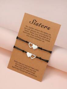 2/3/4/5/6pcs Stainless Steel Heart Shaped Sibling Bracelets Set, Minimalist Handmade Braided Friendship Bracelets, Party Gifts - Multicolor - View 13