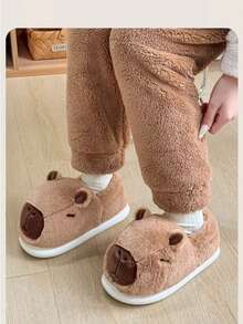 Zapatillas de algodón Capibala para mujer, bolso de otoño e invierno, tacón 2025, nuevo interior, zapatos de algodón de felpa lindos para el hogar - Café integral - Ver 6