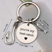 1 Simple Casual "You Are My Favorite" Fish Hook And Fish Pendant Keychain - Men's Stainless Steel Keychain - Perfect Fishing Gift - Silver - View 4