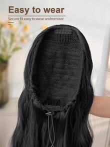 Ponytail Extension Hair Drawstring Clip In Hair Extensions Black 24 Inch Long Natural Wave Heat Resistant Fiber Synthetic Ponytail Hairpiece For Women Daily Used