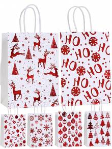 8/25 piezas Bolsas de regalo de papel kraft con estampado de lámina roja, Envoltura de regalo navideño, Bolsas de fiesta navideña, Embalaje de regalo navideño, Bolsas de tela navideñas