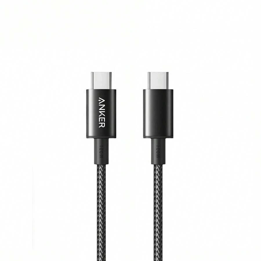 anker A8757 100W USB-C 转 USB-C 编织数据线，PD 快速充电线，兼容 Apple iPhone、MacBook、iPad Pro、Galaxy、戴尔、任天堂 Switch 等设备，黑色 - 黑色 - 查看 1