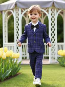 三件套男童西装套装，男童正式礼服套装，适合婚礼、生日、钢琴演奏会等场合，包含外套、裤子和领结，秋冬季款。