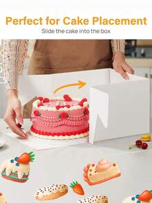 6 件/1 件带窗口蛋糕包装盒，蛋糕盒 3 种尺寸：8 英寸/10 英寸/12 英寸，适用于情人节、派对等节日，透明窗口包装盒 - 白色 - 查看 5