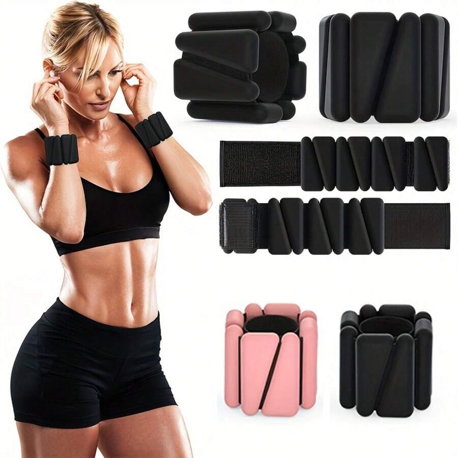 2pcs 1lb/453.59g Adjustable Wrist & Ankle Weights, Silicone & Iron Material, No Charging Or Battery Needed, Suitable For Strength Training, Home Fitness, Running And Yoga