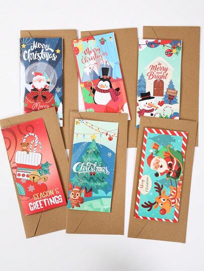 12 张圣诞贺卡，配有钱礼品卡夹，圣诞纸币夹，可装圣诞老人、雪人、麋鹿、企鹅、圣诞树图案的现金，圣诞卡夹，现金信封、支票或礼品卡，圣诞卡夹，圣诞装饰，圣诞礼物