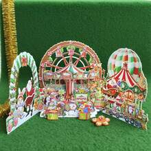 1 张圣诞弹出式卡片，带有游乐园圣诞老人和雪人 - 马车主题派对邀请函，包括信封、纸质材料，无需电源，非常适合节日庆祝、圣诞装饰 - 彩色 - 查看 8