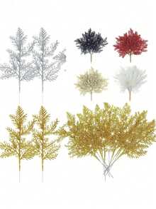 5/10pcs Sparkling Fir Decor, Christmas Desktop Ornaments, Glitter Christmas Tree Hanging Decorations, Artificial Pine Needle Decor, Vase Filler, Holiday Party Supplies, Home Decor, Christmas Decoration Fake Plant