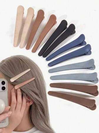 12个大号沙龙发夹，适用于发型设计、洗发、化妆，哑光表面，爪夹，发夹，发圈，学习用品